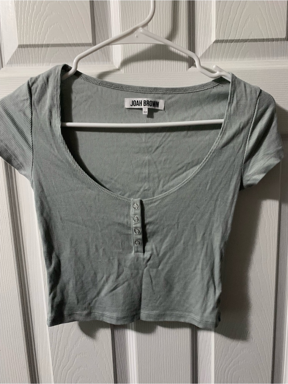 Joah Brown Sage Green Ribbed Henley Crop Top